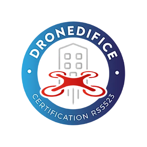 Logo rond « Dronedifice » – certification RS5523 opérateur drone bâtiment
