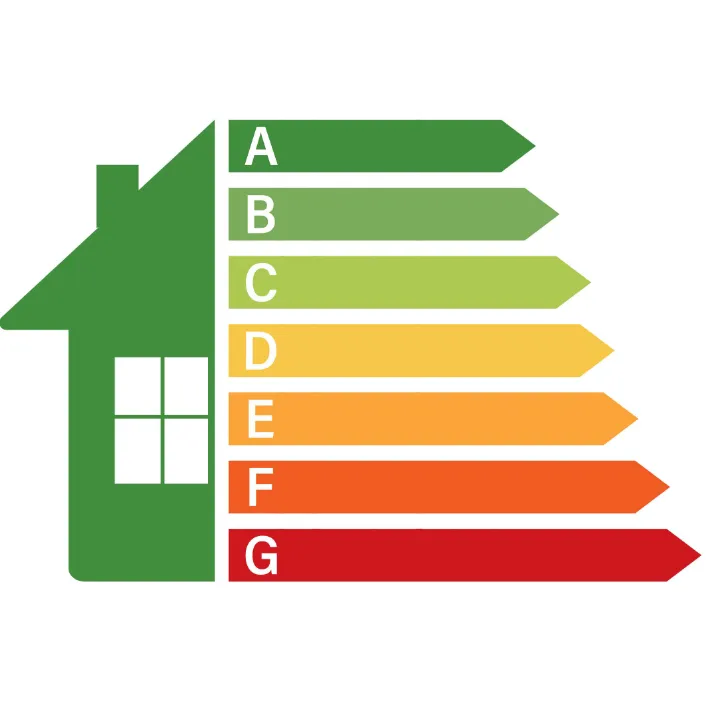Pictogramme DPE A à G — inspection par drone pour repérer déperditions et ponts thermiques