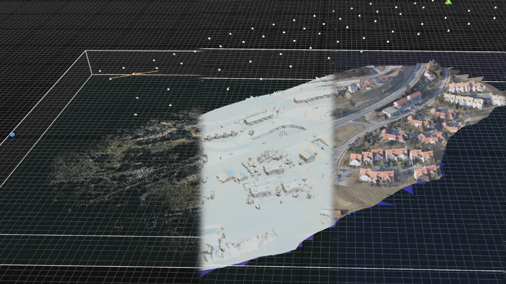 Photogrammétrie drone pour pompiers : nuage de points, maillage, orthophoto