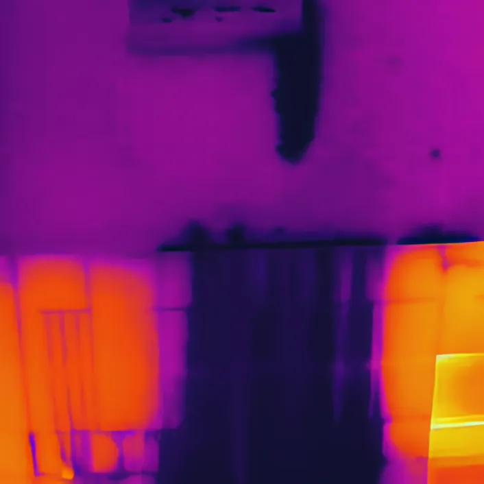 Thermographie par drone d’une paroi révélant une zone froide indicative d’infiltration d’humidité et de ponts thermiques